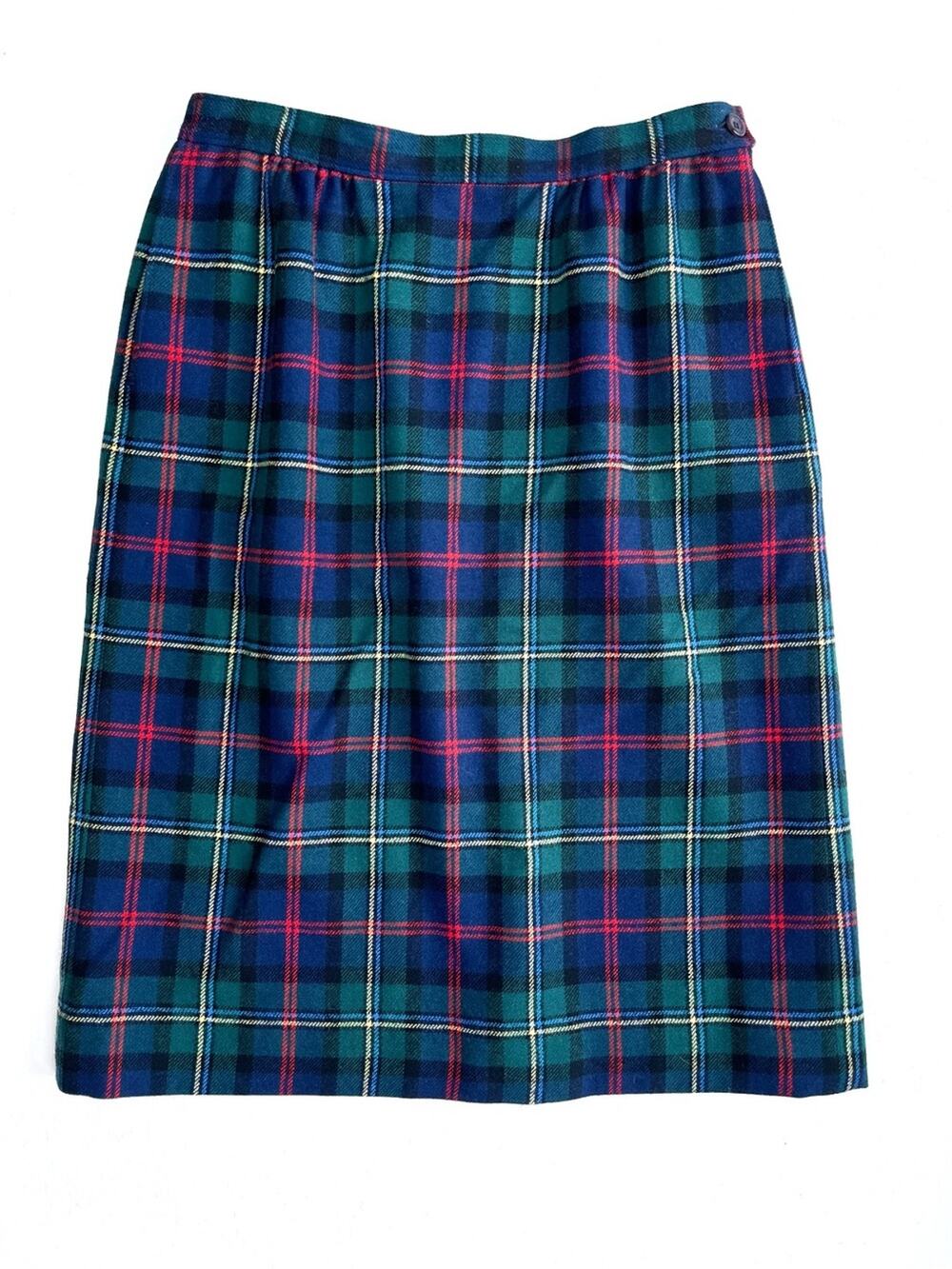Vintage Pendleton Hunter Green and Navy Tartan Plaid Pencil Skirt Size 10 Med